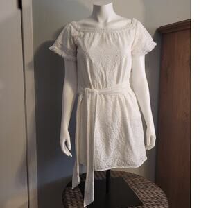 Lilly Pulitzer White Eyelet Dress Bridal Shower Cottagecore Resort Tie Waist S